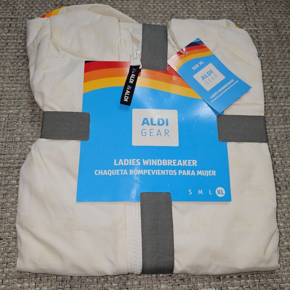 NWT Aldi Gear Womans Size XL Windbreaker Stripes Zip Long Sleeves Pockets NEW